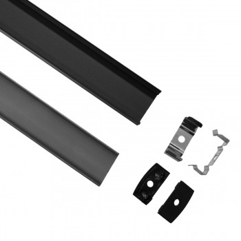 GloboStar® 70810-3M Επιφανειακό Προφίλ Αλουμινίου Μαύρο με Μαύρο Οπάλ Κάλυμμα για 2 Σειρές Ταινίας LED Πατητό - Press On Πακέτο 5 Τεμάχια των 3 Μέτρων