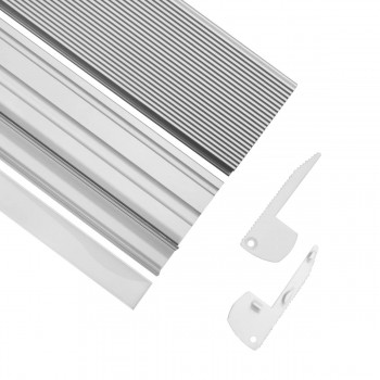 GloboStar® 70823-1M Προφίλ Αλουμινίου για Σκαλοπάτια Ανοδιωμένο με Λευκό Οπάλ Κάλυμμα για 1 Σειρά Ταινίας LED Πατητό - Press On 1 Μέτρο