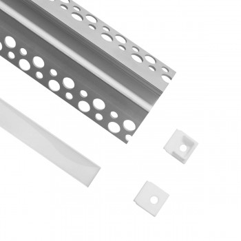 GloboStar® 70821-3M Χωνευτό Γωνιακό για Γυψοσανίδα - Trimless Προφίλ Αλουμινίου Ανοδιωμένο με Λευκό Οπάλ Κάλυμμα για 1 Σειρά Ταινίας LED Πατητό - Press On Πακέτο 5 Τεμάχια των 3 Μέτρων
