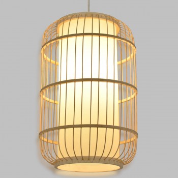 GloboStar® DE PARIS 00893 Vintage Κρεμαστό Φωτιστικό Οροφής Μονόφωτο 1 x E27 Μπεζ Ξύλινο Μπαμπού Φ25 x Υ42cm