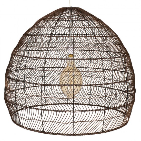 GloboStar® MALIBU 00967 Vintage Κρεμαστό Φωτιστικό Οροφής Μονόφωτο 1 x E27 Καφέ Ξύλινο Μπαμπού Φ100 x Y86cm