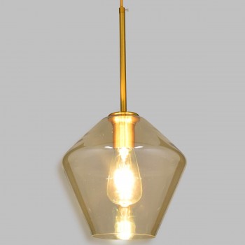 GloboStar® AMARIS 00869 Μοντέρνο Κρεμαστό Φωτιστικό Οροφής Μονόφωτο 1 x E27 Γυάλινο Φιμέ Μελί Φ22 x Υ22cm