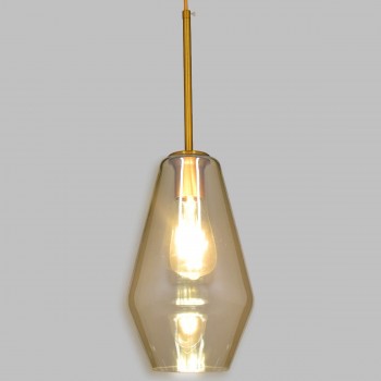 GloboStar® AMARIS 00871 Μοντέρνο Κρεμαστό Φωτιστικό Οροφής Μονόφωτο 1 x E27 Γυάλινο Φιμέ Μελί Φ17 x Υ30cm