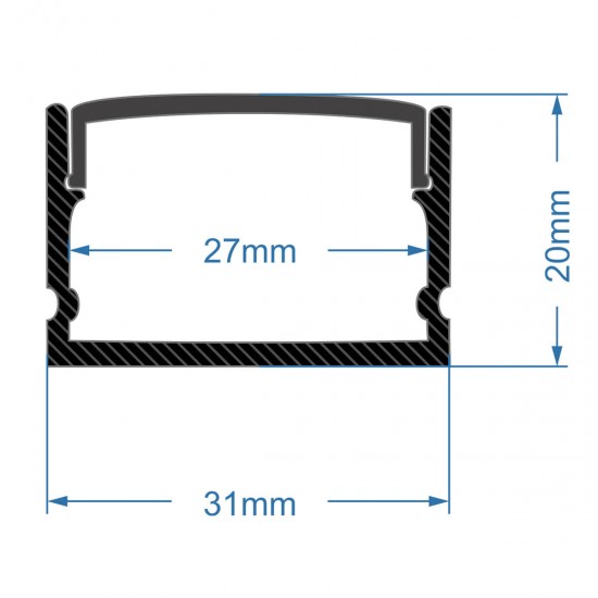 GloboStar® 70825-3M Επιφανειακό Προφίλ Αλουμινίου Μαύρο με Λευκό Οπάλ Κάλυμμα για 2 Σειρές Ταινίας LED Πατητό - Press On Πακέτο 5 Τεμάχια των 3 Μέτρων