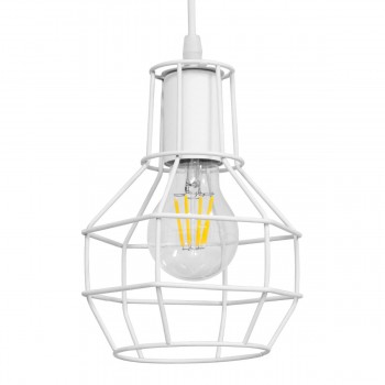 GloboStar® CAGE 00867 Vintage Industrial Κρεμαστό Φωτιστικό Οροφής Μονόφωτο 1 x E27 Λευκό Μεταλλικό Πλέγμα Φ15 x Y22cm