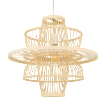 GloboStar® BALI 00861 Vintage Κρεμαστό Φωτιστικό Οροφής Μονόφωτο 1 x E27 Μπεζ Ξύλινο Μπαμπού Φ45 x Y42.5cm
