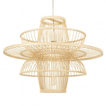 GloboStar® BALI 00862 Vintage Κρεμαστό Φωτιστικό Οροφής Μονόφωτο 1 x E27 Μπεζ Ξύλινο Μπαμπού Φ60 x Y45cm