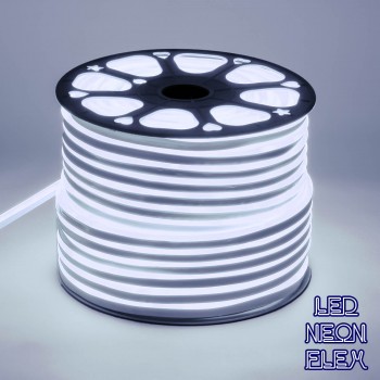 GloboStar® 70570 OVALE 120° Degree Neon Flex Epistar LED SMD 2835 1m 12W/m 120LED/m 1320lm/m 120° DC 230V Αδιάβροχη IP68 Ψυχρό Λευκό 6000K Dimmable