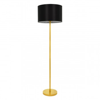 GloboStar® ASHLEY 00825 Μοντέρνο Φωτιστικό Δαπέδου Μονόφωτο 1 x E27 Χρυσό Μεταλλικό Καμπάνα με Μαύρο Ύφασμα & Χρυσή Βάση D40 x H148cm