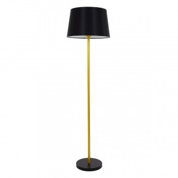 GloboStar® CEDAR 00829 Μοντέρνο Φωτιστικό Δαπέδου Μονόφωτο 1 x E27 Χρυσό Μεταλλικό Καμπάνα με Μαύρο Ύφασμα & Μαύρη Βάση D40 x H148cm