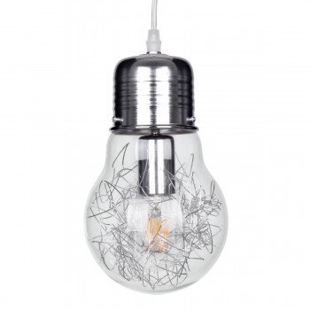 GloboStar® LAMP 01676 Μοντέρνο Κρεμαστό Φωτιστικό Οροφής Μονόφωτο 1 x E27 Ασημί Νίκελ Μεταλλικό Διάφανο Γυαλί Φ15 x Υ27cm