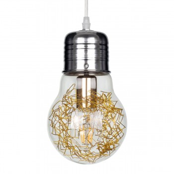 GloboStar® LAMP 00807 Μοντέρνο Κρεμαστό Φωτιστικό Οροφής Μονόφωτο 1 x E27 Ασημί Νίκελ Βάση και Χρυσό Ντουί Μεταλλικό Διάφανο Γυαλί Φ15 x Υ27cm