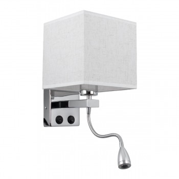 GloboStar® ELEGANT 01495 Μοντέρνο Φωτιστικό Τοίχου Απλίκα Μεταλλικό Χρώμιο Νίκελ με Λευκό Ύφασμα Δίφωτο 1xE27 - Ρυθμίζόμενο Σώμα Σπιράλ με CREE LED 3W Θερμό Λευκό 2700K - Διακόπτες On / Off Μ17 x Π21 x Υ43cm