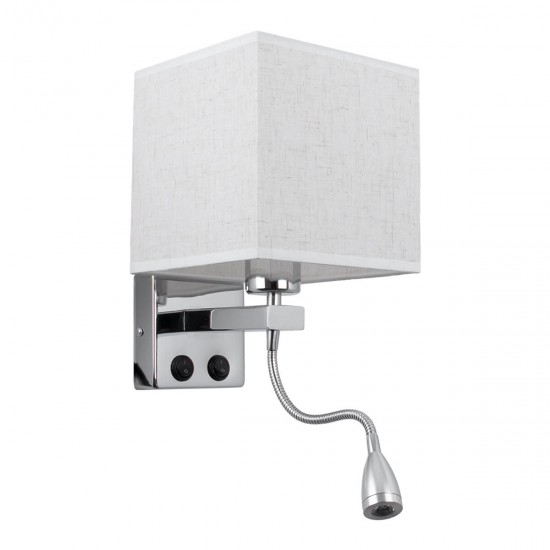 GloboStar® ELEGANT 01495 Μοντέρνο Φωτιστικό Τοίχου Απλίκα Μεταλλικό Χρώμιο Νίκελ με Λευκό Ύφασμα Δίφωτο 1xE27 - Ρυθμίζόμενο Σώμα Σπιράλ με CREE LED 3W Θερμό Λευκό 2700K - Διακόπτες On / Off Μ17 x Π21 x Υ43cm GloboStar® ELEGANT 01495 Μοντέρνο Φωτιστικό Τοίχου Απλίκα Μεταλλικό Χρώμιο Νίκελ με Λευκό Ύφασμα Δίφωτο 1xE27 - Ρυθμίζόμενο Σώμα Σπιράλ με CREE LED 3W Θερμό Λευκό 2700K - Διακόπτες On / Off Μ17 x Π21 x Υ43cm