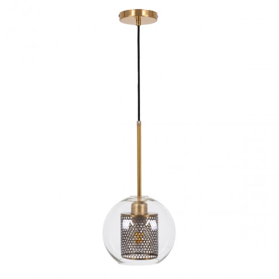 GloboStar® AVERY 00739 Μοντέρνο Κρεμαστό Φωτιστικό Οροφής Μονόφωτο 1 x E27 Διάφανο Γυάλινο με Χρυσό Μεταλλικό Πλέγμα Φ18 x Υ38cm GloboStar® AVERY 00739 Μοντέρνο Κρεμαστό Φωτιστικό Οροφής Μονόφωτο 1 x E27 Διάφανο Γυάλινο με Χρυσό Μεταλλικό Πλέγμα Φ18 x Υ38cm