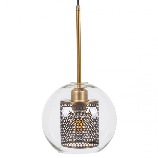 GloboStar® AVERY 00739 Μοντέρνο Κρεμαστό Φωτιστικό Οροφής Μονόφωτο 1 x E27 Διάφανο Γυάλινο με Χρυσό Μεταλλικό Πλέγμα Φ18 x Υ38cm GloboStar® AVERY 00739 Μοντέρνο Κρεμαστό Φωτιστικό Οροφής Μονόφωτο 1 x E27 Διάφανο Γυάλινο με Χρυσό Μεταλλικό Πλέγμα Φ18 x Υ38cm
