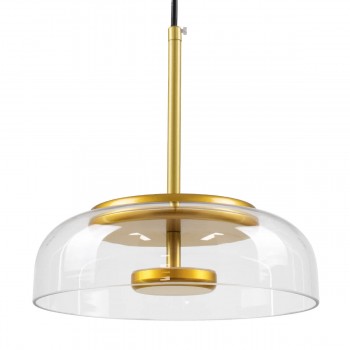 GloboStar® CHARLOTTE 00742 Μοντέρνο Κρεμαστό Φωτιστικό Οροφής Μονόφωτο Διάφανο Γυάλινο Χρυσό Μεταλλικό CREE LED 5W 500lm 180° AC 85-265V Θερμό Λευκό 2700K Φ23 x Υ23cm