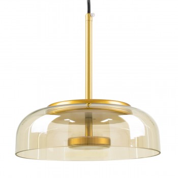 GloboStar® CHARLOTTE 00744 Μοντέρνο Κρεμαστό Φωτιστικό Οροφής Μονόφωτο Μελί Γυάλινο Χρυσό Μεταλλικό CREE LED 5W 500lm 180° AC 85-265V Θερμό Λευκό 2700K Φ23 x Υ23cm