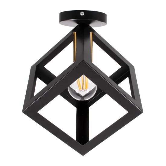 GloboStar® CUBE 00799 Μοντέρνο Φωτιστικό Οροφής Μονόφωτο Μαύρο Μεταλλικό Πλέγμα Φ25 x Y25cm