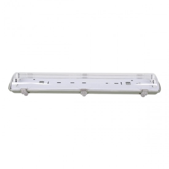 GloboStar® 90611 2 x 60cm T8 Tri-Proof Πλαστικό PC Σκαφάκι με Μεταλλικά Clips για 2 x Λάμπες Φθορίου LED Τροφοδοσίας Ενός Άκρου Αδιάβροχο IP65