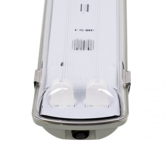 GloboStar® 90613 2 x 120cm T8 Tri-Proof Πλαστικό PC Σκαφάκι με Μεταλλικά Clips για 2 x Λάμπες Φθορίου LED Τροφοδοσίας Ενός Άκρου Αδιάβροχο IP65
