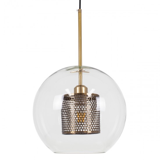 GloboStar® AVERY 00740 Μοντέρνο Κρεμαστό Φωτιστικό Οροφής Μονόφωτο 1 x E27 Διάφανο Γυάλινο με Χρυσό Μεταλλικό Πλέγμα Φ30 x Υ48cm GloboStar® AVERY 00740 Μοντέρνο Κρεμαστό Φωτιστικό Οροφής Μονόφωτο 1 x E27 Διάφανο Γυάλινο με Χρυσό Μεταλλικό Πλέγμα Φ30 x Υ48cm