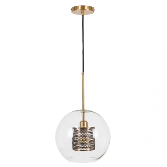 GloboStar® AVERY 00740 Μοντέρνο Κρεμαστό Φωτιστικό Οροφής Μονόφωτο 1 x E27 Διάφανο Γυάλινο με Χρυσό Μεταλλικό Πλέγμα Φ30 x Υ48cm GloboStar® AVERY 00740 Μοντέρνο Κρεμαστό Φωτιστικό Οροφής Μονόφωτο 1 x E27 Διάφανο Γυάλινο με Χρυσό Μεταλλικό Πλέγμα Φ30 x Υ48cm