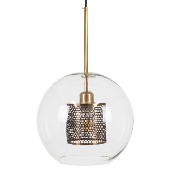 GloboStar® AVERY 00740 Μοντέρνο Κρεμαστό Φωτιστικό Οροφής Μονόφωτο 1 x E27 Διάφανο Γυάλινο με Χρυσό Μεταλλικό Πλέγμα Φ30 x Υ48cm GloboStar® AVERY 00740 Μοντέρνο Κρεμαστό Φωτιστικό Οροφής Μονόφωτο 1 x E27 Διάφανο Γυάλινο με Χρυσό Μεταλλικό Πλέγμα Φ30 x Υ48cm