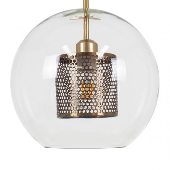 GloboStar® AVERY 00740 Μοντέρνο Κρεμαστό Φωτιστικό Οροφής Μονόφωτο 1 x E27 Διάφανο Γυάλινο με Χρυσό Μεταλλικό Πλέγμα Φ30 x Υ48cm GloboStar® AVERY 00740 Μοντέρνο Κρεμαστό Φωτιστικό Οροφής Μονόφωτο 1 x E27 Διάφανο Γυάλινο με Χρυσό Μεταλλικό Πλέγμα Φ30 x Υ48cm