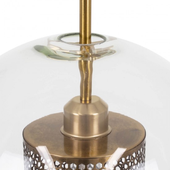 GloboStar® AVERY 00740 Μοντέρνο Κρεμαστό Φωτιστικό Οροφής Μονόφωτο 1 x E27 Διάφανο Γυάλινο με Χρυσό Μεταλλικό Πλέγμα Φ30 x Υ48cm GloboStar® AVERY 00740 Μοντέρνο Κρεμαστό Φωτιστικό Οροφής Μονόφωτο 1 x E27 Διάφανο Γυάλινο με Χρυσό Μεταλλικό Πλέγμα Φ30 x Υ48cm