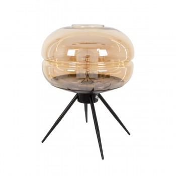 GloboStar® JAVAN 00737 Μοντέρνο Επιτραπέζιο Φωτιστικό Πορτατίφ Λαμπατέρ Μονόφωτο Μελί Γυάλινο Μαύρο Μεταλλικό Φ30 x Υ19cm