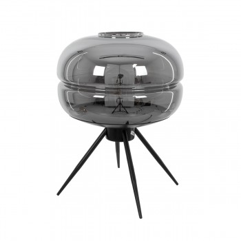 GloboStar® JAVAN 00738 Μοντέρνο Επιτραπέζιο Φωτιστικό Πορτατίφ Λαμπατέρ Μονόφωτο Φιμέ Νίκελ Γυάλινο Μαύρο Μεταλλικό Φ30 x Υ19cm
