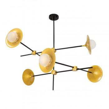 GloboStar® JOLIET 00780 Μοντέρνο Φωτιστικό Οροφής Πολύφωτο 6 x G9 AC 230V Μαύρο - Χρυσό Μεταλλικό Πλέγμα Φ93 x Υ87cm