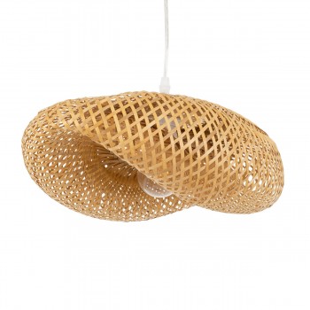 GloboStar® MEXICO 00718 Vintage Κρεμαστό Φωτιστικό Οροφής Μονόφωτο 1 x E27 Μπεζ Ξύλινο Μπαμπού Μ40 x Π30 x Y18cm