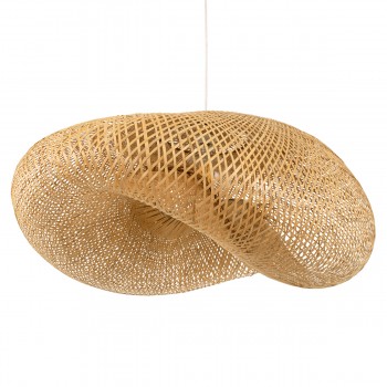 GloboStar® MEXICO 00721 Vintage Κρεμαστό Φωτιστικό Οροφής Μονόφωτο 1 x E27 Μπεζ Ξύλινο Μπαμπού Μ100 x Π80 x Y35cm