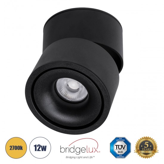 GloboStar® OMEGA-S 60301 Επιφανειακό LED Spot Downlight Φ10cm 12W 1500lm 36° AC 220-240V IP20 Φ10 x Υ10.5cm - Στρόγγυλο - Μαύρο - Θερμό Λευκό 2700K - Bridgelux COB - 5 Years Warranty