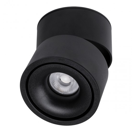 GloboStar® OMEGA-S 60301 Επιφανειακό LED Spot Downlight Φ10cm 12W 1500lm 36° AC 220-240V IP20 Φ10 x Υ10.5cm - Στρόγγυλο - Μαύρο - Θερμό Λευκό 2700K - Bridgelux COB - 5 Years Warranty