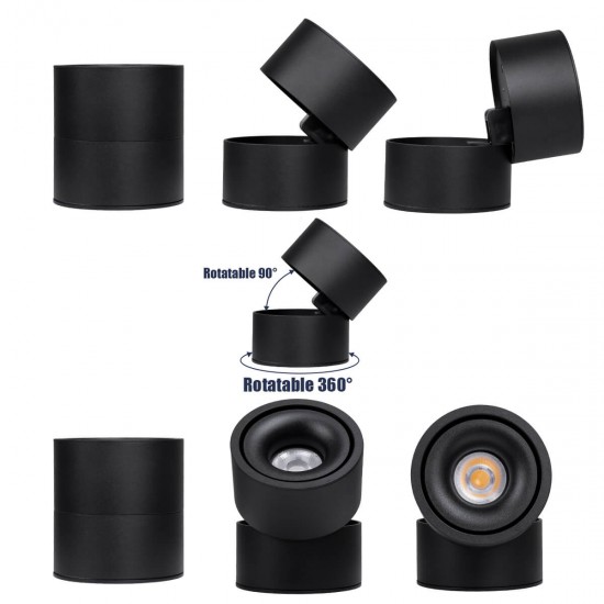 GloboStar® OMEGA-S 60301 Επιφανειακό LED Spot Downlight Φ10cm 12W 1500lm 36° AC 220-240V IP20 Φ10 x Υ10.5cm - Στρόγγυλο - Μαύρο - Θερμό Λευκό 2700K - Bridgelux COB - 5 Years Warranty