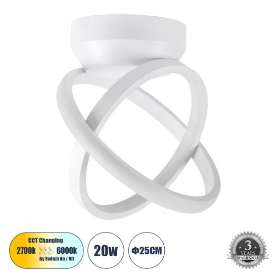 GloboStar® AMELIA 61053 Φωτιστικό Οροφής Design LED CCT 20W 2400lm 300° AC 220-240V - Εναλλαγή Φωτισμού μέσω Διακόπτη On/Off All In One Ψυχρό 6000k+Φυσικό 4500k+Θερμό 2700k Μ24.5 x Π16 x Υ25cm - Λευκό GloboStar® AMELIA 61053 Φωτιστικό Οροφής Design LED CCT 20W 2400lm 300° AC 220-240V - Εναλλαγή Φωτισμού μέσω Διακόπτη On/Off All In One Ψυχρό 6000k+Φυσικό 4500k+Θερμό 2700k Μ24.5 x Π16 x Υ25cm - Λευκό