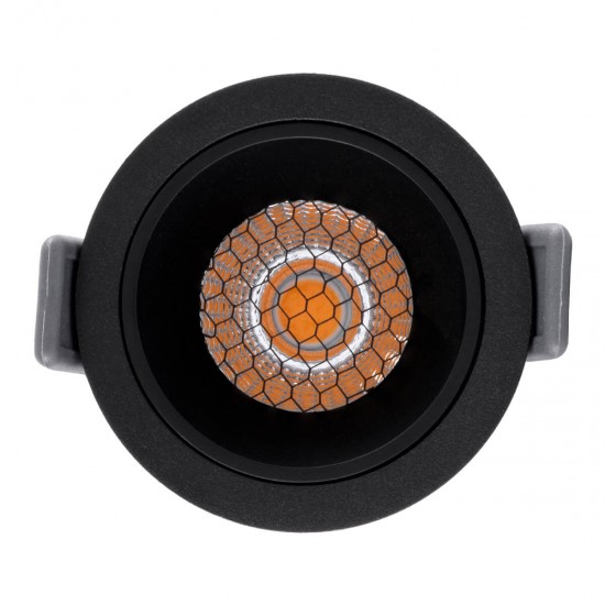 GloboStar® PLUTO-S 60251 Χωνευτό LED Spot Downlight TrimLess Φ6.4cm 7W 875lm 38° AC 220-240V IP20 Φ6.4 x Υ4.9cm - Στρόγγυλο - Μαύρο & Anti-Glare HoneyComb - Θερμό Λευκό 2700K - Bridgelux COB - 5 Years Warranty