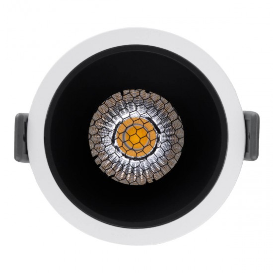 GloboStar® PLUTO-M 60252 Χωνευτό LED Spot Downlight TrimLess Φ8.4cm 10W 1300lm 38° AC 220-240V IP20 Φ8.4 x Υ5.9cm - Στρόγγυλο - Λευκό με Μαύρο Κάτοπτρο & Anti-Glare HoneyComb - Φυσικό Λευκό 4500K - Bridgelux COB - 5 Years Warranty