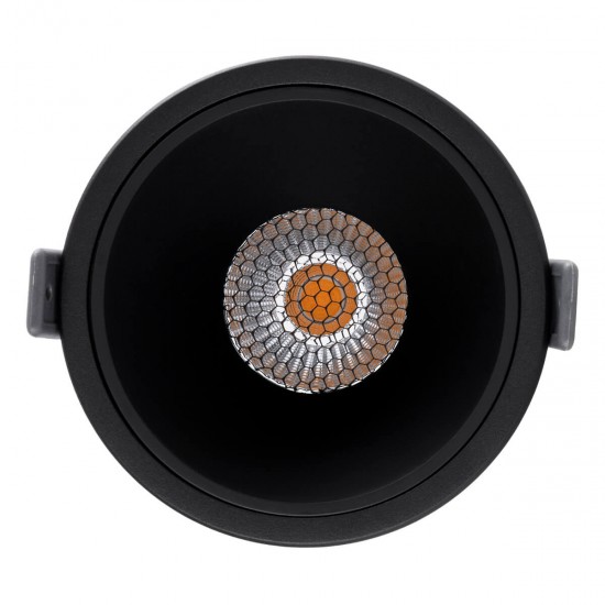 GloboStar® PLUTO-B 60263 Χωνευτό LED Spot Downlight TrimLess Φ10.4cm 15W 1875lm 38° AC 220-240V IP20 Φ10.4 x Υ6.5cm - Στρόγγυλο - Μαύρο & Anti-Glare HoneyComb - Θερμό Λευκό 2700K - Bridgelux COB - 5 Years Warranty