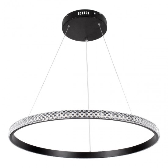 GloboStar® DIAMOND 61130 Κρεμαστό Φωτιστικό Δαχτυλίδι-Κύκλος LED CCT 45W 5230lm 360° AC 220-240V - Εναλλαγή Φωτισμού μέσω Τηλεχειριστηρίου All In One Ψυχρό 6000k+Φυσικό 4500k+Θερμό 2700k Dimmable Φ60cm - Μαύρο - 3 Years Warranty