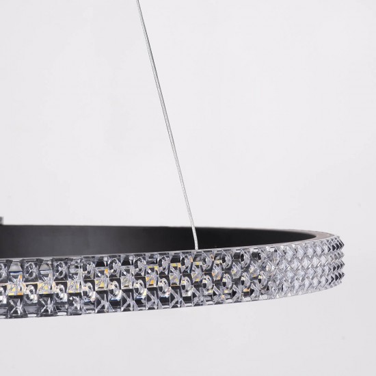 GloboStar® DIAMOND 61130 Κρεμαστό Φωτιστικό Δαχτυλίδι-Κύκλος LED CCT 45W 5230lm 360° AC 220-240V - Εναλλαγή Φωτισμού μέσω Τηλεχειριστηρίου All In One Ψυχρό 6000k+Φυσικό 4500k+Θερμό 2700k Dimmable Φ60cm - Μαύρο - 3 Years Warranty