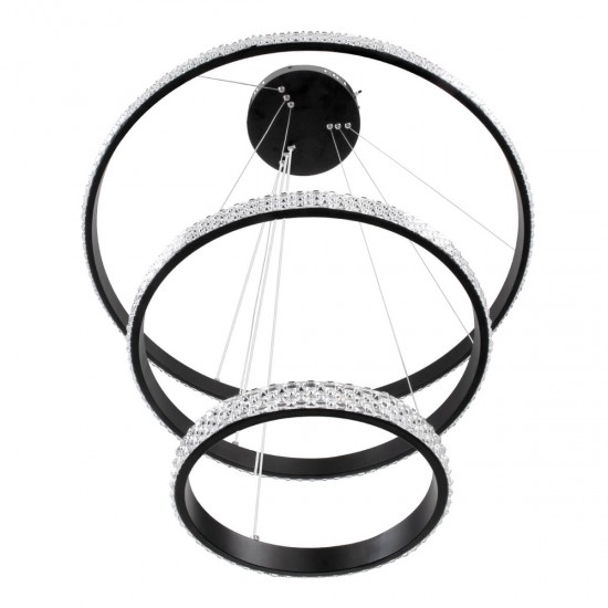 GloboStar® DIAMOND TRIO 61136 Κρεμαστό Φωτιστικό Δαχτυλίδι-Κύκλος LED CCT 100W 12123lm 360° AC 220-240V - Εναλλαγή Φωτισμού μέσω Τηλεχειριστηρίου All In One Ψυχρό 6000k+Φυσικό 4500k+Θερμό 2700k Dimmable Φ25+40+60cm - Μαύρο - 3 Years Warranty