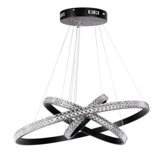 GloboStar® DIAMOND TRIO 61136 Κρεμαστό Φωτιστικό Δαχτυλίδι-Κύκλος LED CCT 100W 12123lm 360° AC 220-240V - Εναλλαγή Φωτισμού μέσω Τηλεχειριστηρίου All In One Ψυχρό 6000k+Φυσικό 4500k+Θερμό 2700k Dimmable Φ25+40+60cm - Μαύρο - 3 Years Warranty