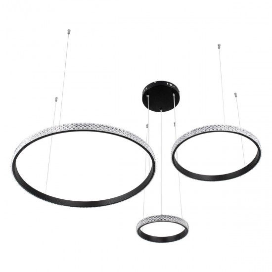 GloboStar® DIAMOND TRIO 61142 Κρεμαστό Φωτιστικό Δαχτυλίδι-Κύκλος LED CCT 100W 12123lm 360° AC 220-240V - Εναλλαγή Φωτισμού μέσω Τηλεχειριστηρίου All In One Ψυχρό 6000k+Φυσικό 4500k+Θερμό 2700k Dimmable Φ25+40+60cm - Μαύρο - 3 Years Warranty