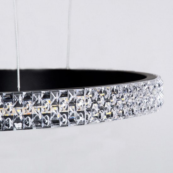 GloboStar® DIAMOND TRIO 61142 Κρεμαστό Φωτιστικό Δαχτυλίδι-Κύκλος LED CCT 100W 12123lm 360° AC 220-240V - Εναλλαγή Φωτισμού μέσω Τηλεχειριστηρίου All In One Ψυχρό 6000k+Φυσικό 4500k+Θερμό 2700k Dimmable Φ25+40+60cm - Μαύρο - 3 Years Warranty