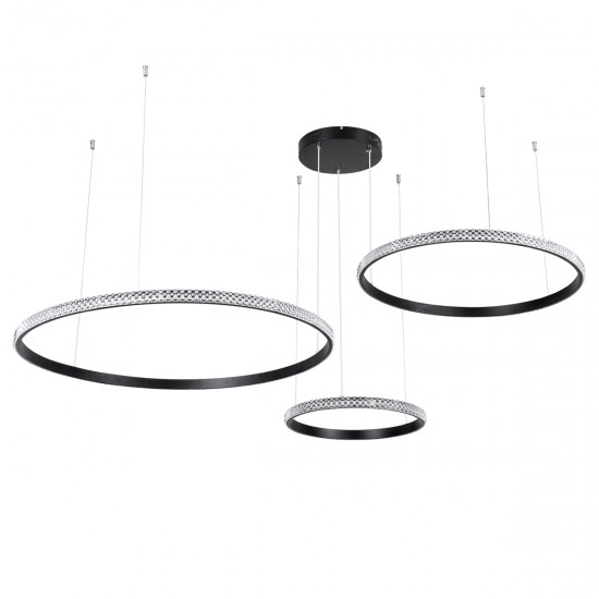 GloboStar® DIAMOND TRIO 61144 Κρεμαστό Φωτιστικό Δαχτυλίδι-Κύκλος LED CCT 120W 14723lm 360° AC 220-240V - Εναλλαγή Φωτισμού μέσω Τηλεχειριστηρίου All In One Ψυχρό 6000k+Φυσικό 4500k+Θερμό 2700k Dimmable Φ40+60+80cm - Μαύρο - 3 Years Warranty