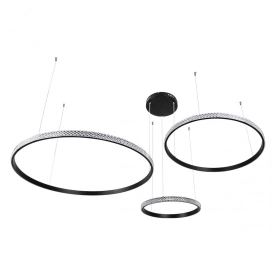 GloboStar® DIAMOND TRIO 61144 Κρεμαστό Φωτιστικό Δαχτυλίδι-Κύκλος LED CCT 120W 14723lm 360° AC 220-240V - Εναλλαγή Φωτισμού μέσω Τηλεχειριστηρίου All In One Ψυχρό 6000k+Φυσικό 4500k+Θερμό 2700k Dimmable Φ40+60+80cm - Μαύρο - 3 Years Warranty